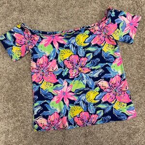 Lilly Pulitzer Keria Top Women‎ Size Medium Nautica Navy Tropical Floral Beach